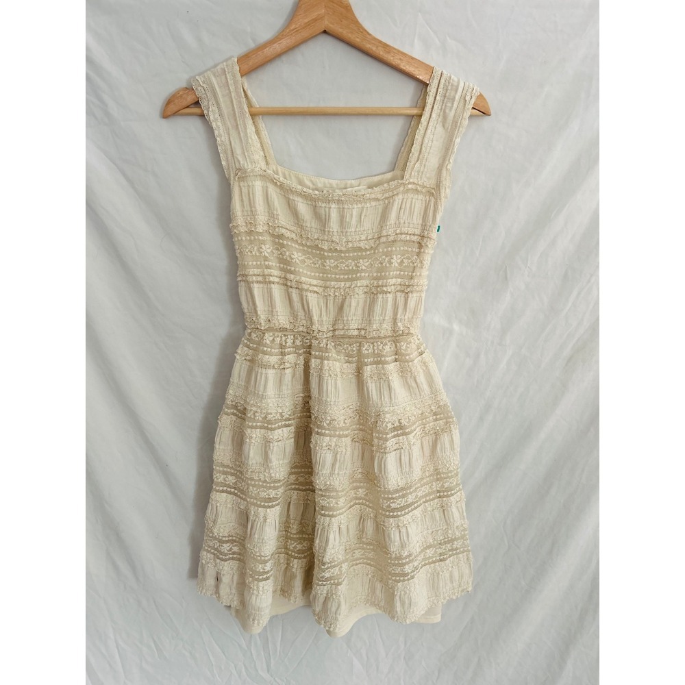 MAX STUDIO Cream Lace Tiered Square Neck Mini Dress Size XS
